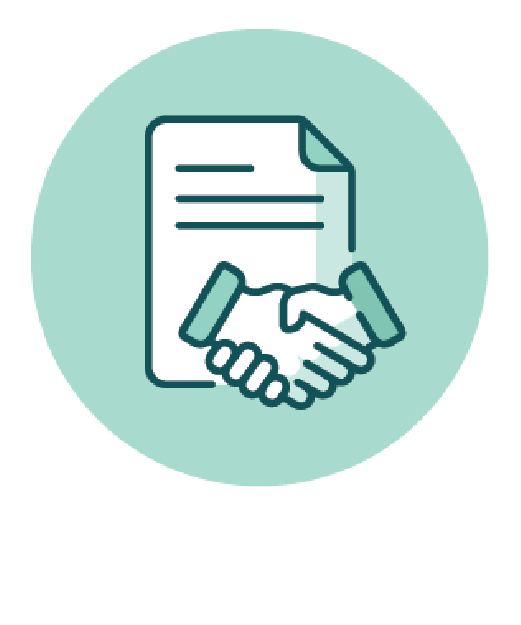 Icon of handshake over a document, symbolising partnership engagement.